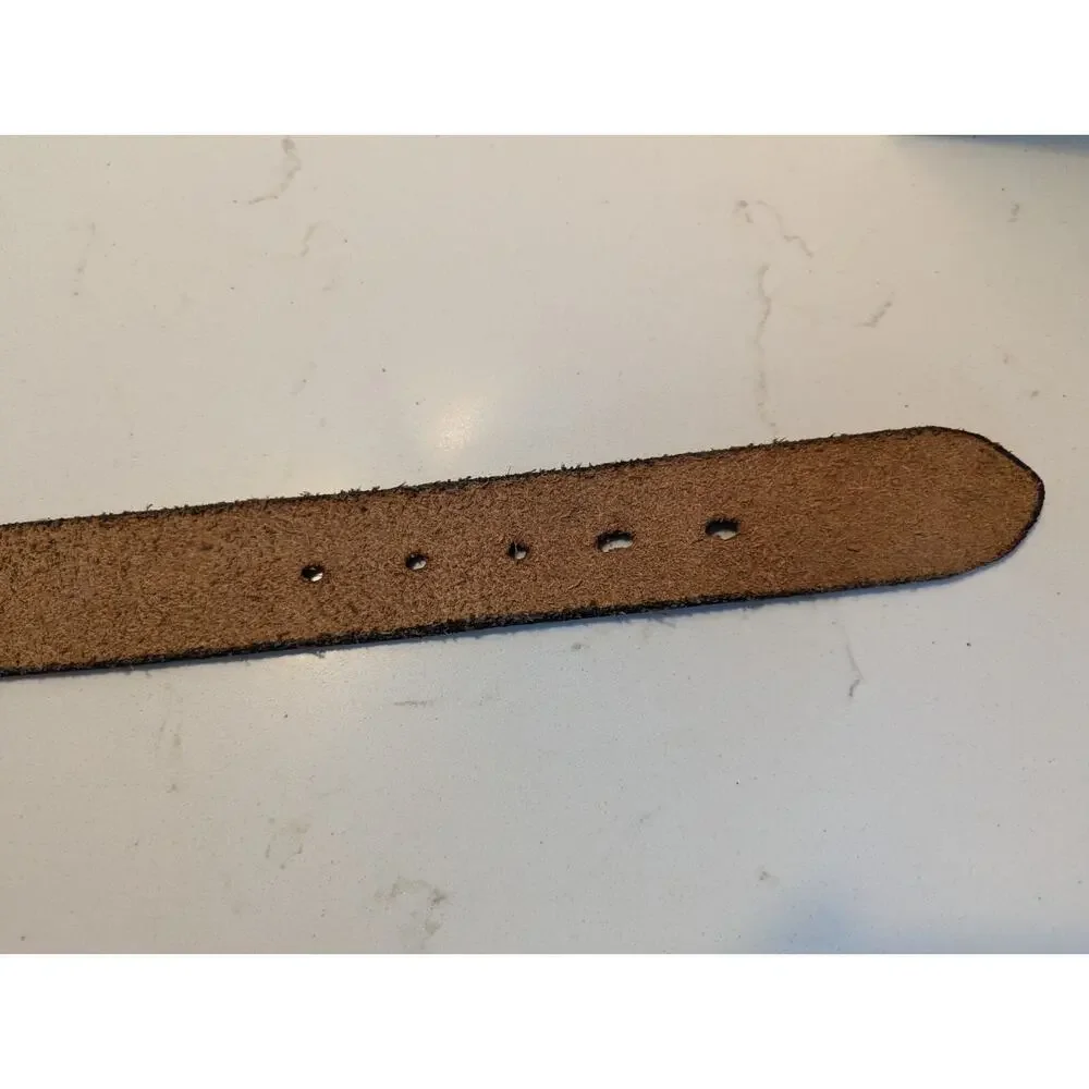 Men's Brown Leather Belt 36 Solid Brass Buckle Fish Embossed